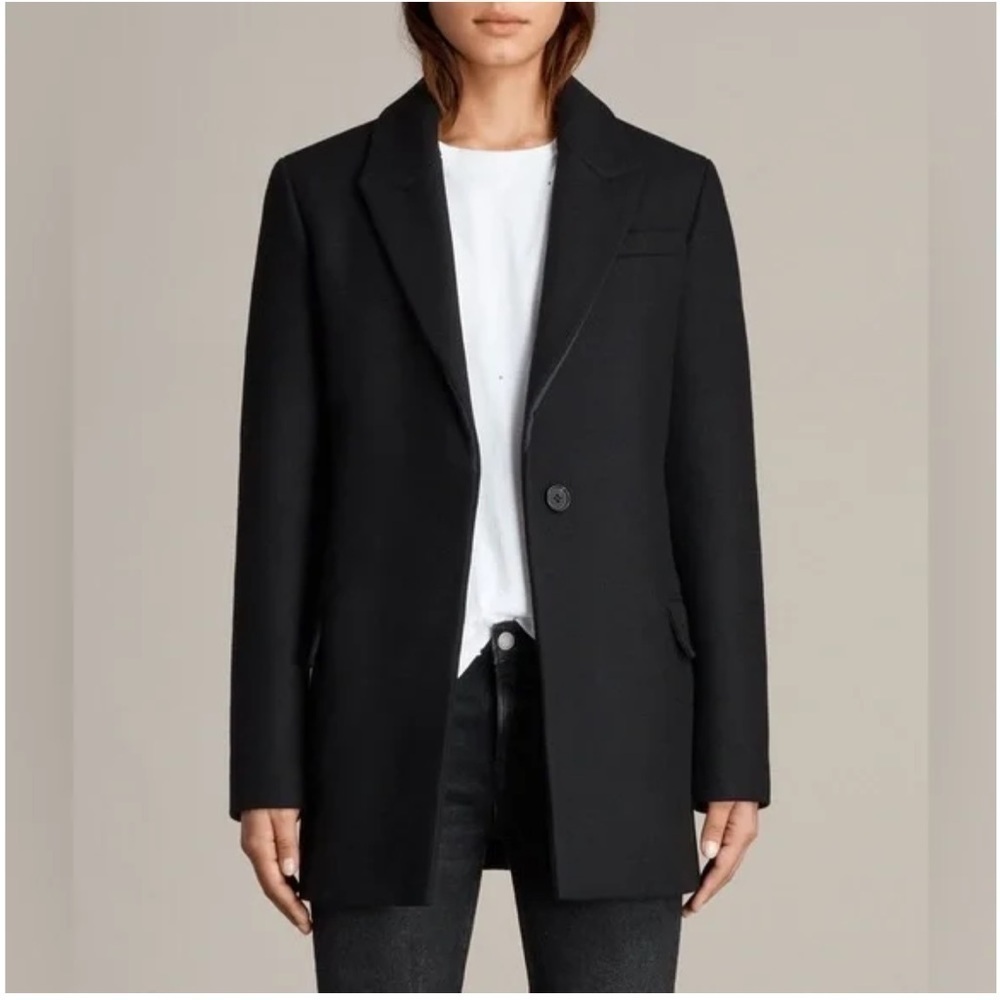 All Saints Thea Jacket Wool Blend Black Classic Minimalist Sz 8